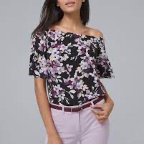White House Black Market Floral Off-The-Shoulder Blouse - Picture 1 of 11